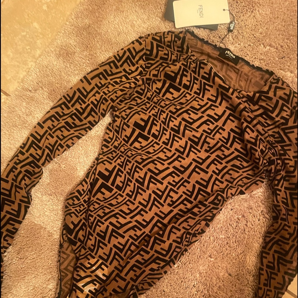 BRAND NEW FENDI FF VERTIGO FISHEYE TULLE BODYSUIT IN BROWN